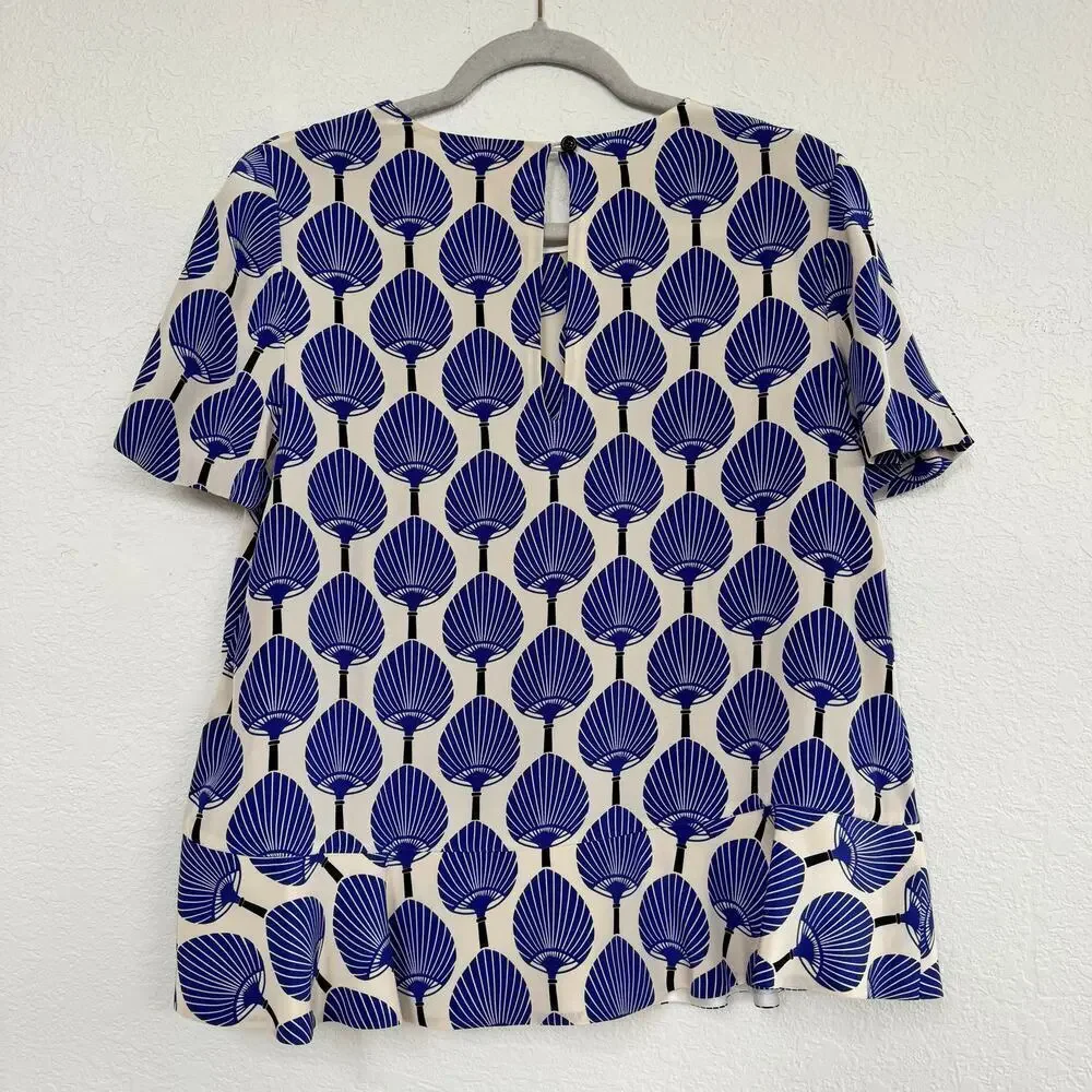Kate Spade x Florence Broadhurst 100% silk fan print blouse top peplum Artwear 8
